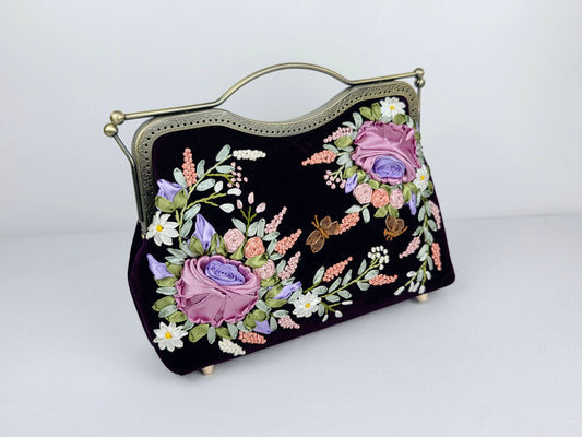 Lux Bar Velvet Clutch - Dark Plum