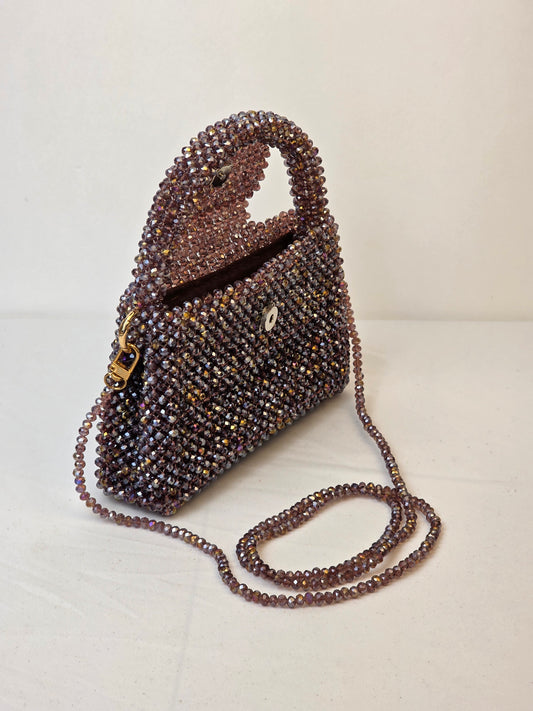 Grande Glass Bead Woven Handbag - Smoky Rose