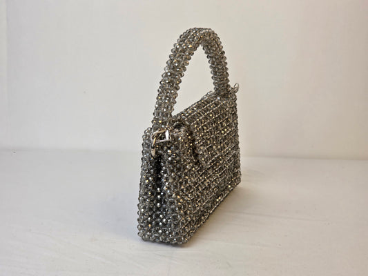 Grande Glass Bead Woven Handbag - Metallic Silver