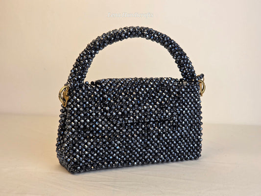 Grande Glass Bead Woven Handbag - Midnight Black