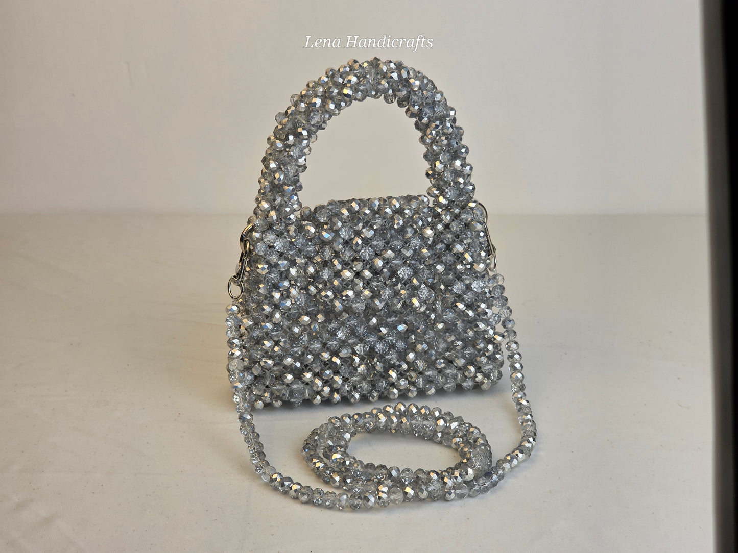 Mini Glass Bead Woven Handbag - Silver