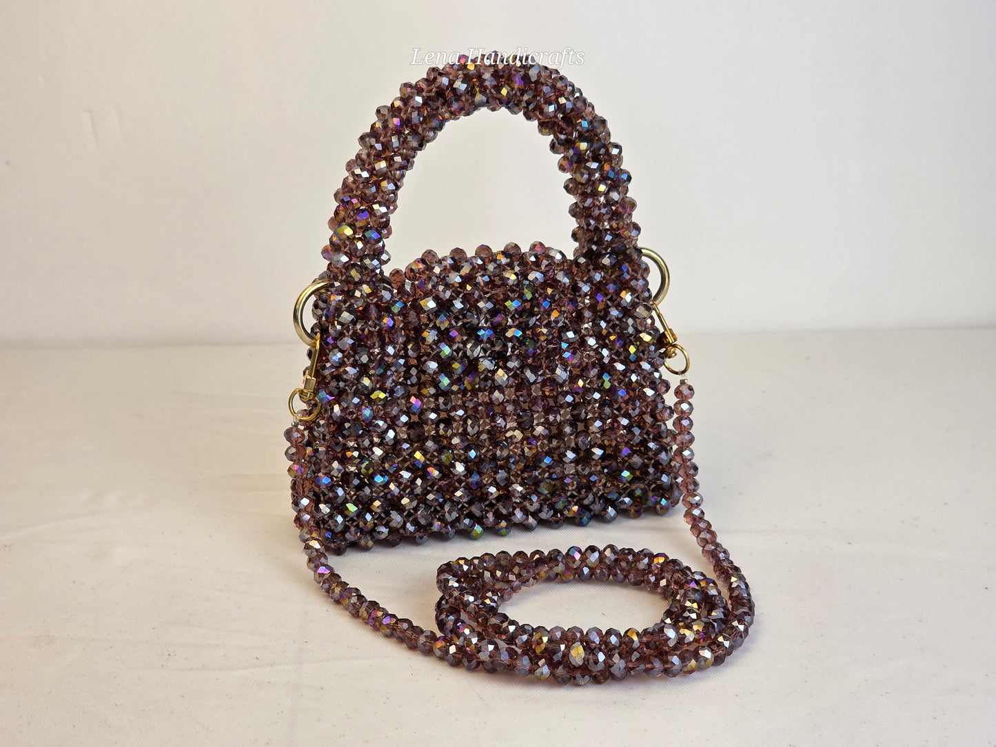 Mini Glass Bead Woven Handbag - Smokey Rose