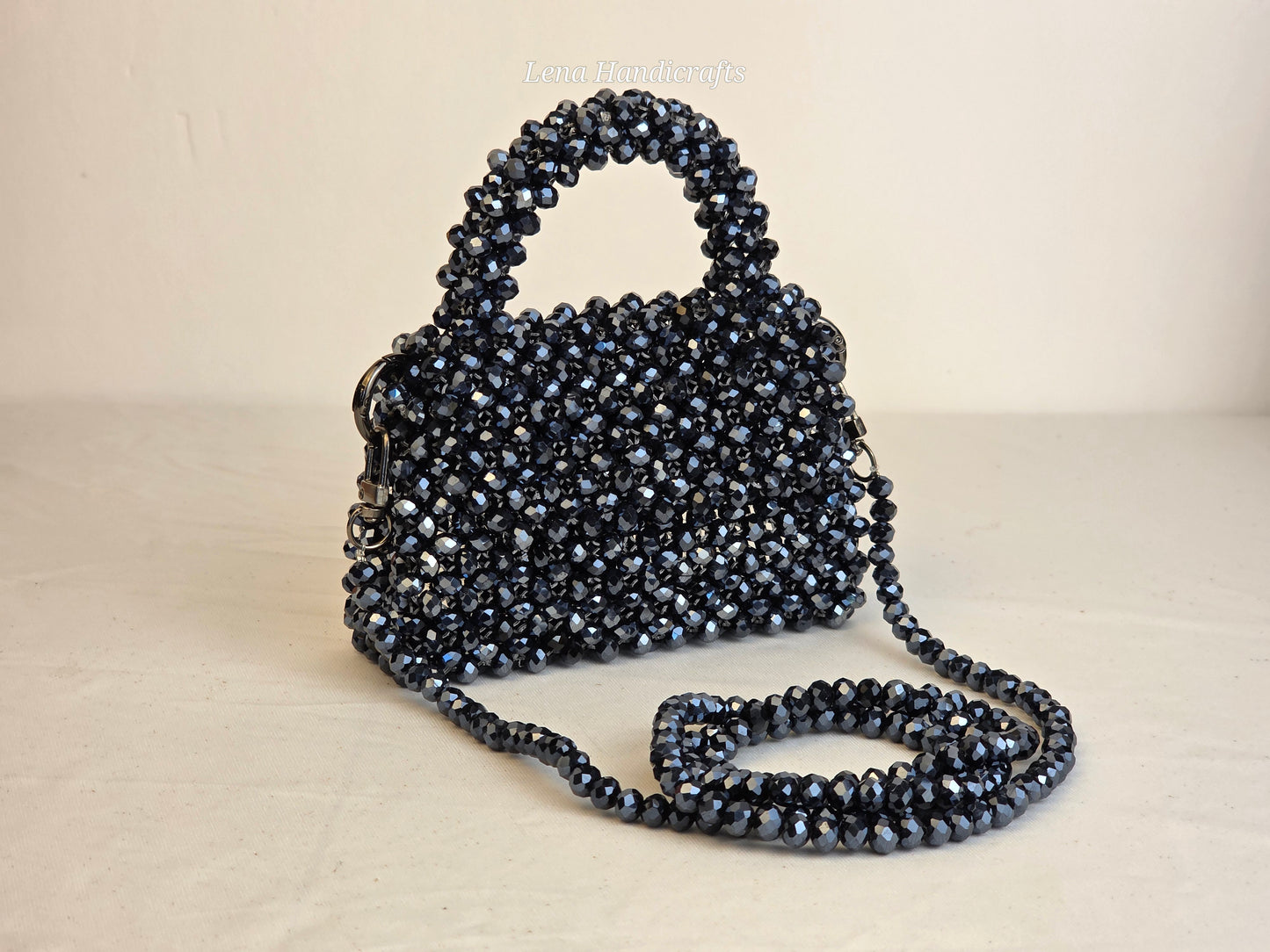 Mini Glass Bead Woven Handbag - Noir Black