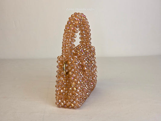 Mini Glass Bead Woven Handbag - Soft Peach