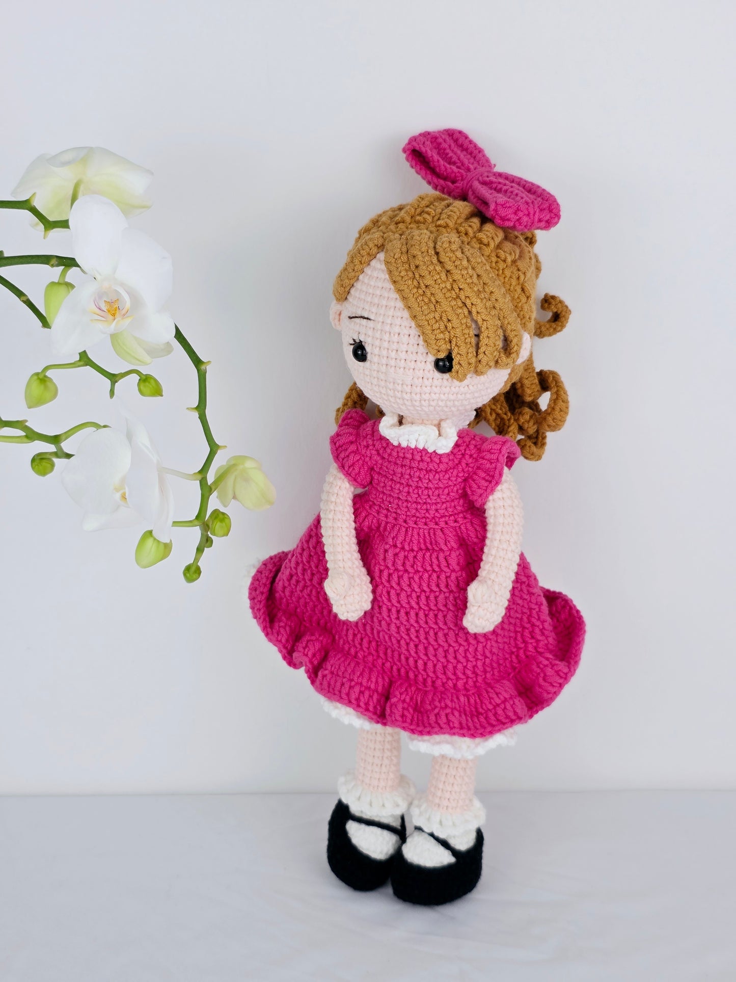 Crochet Doll - Fuchsia Bow Curl Doll | Handmade by Lena Handicrafts
