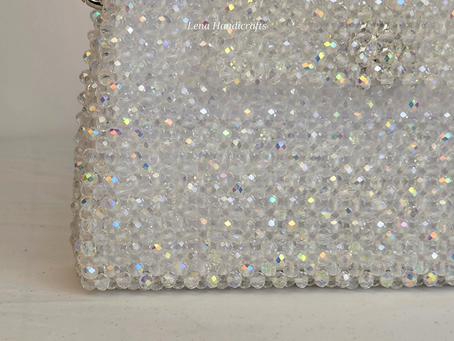 Grande Glass Bead Woven Handbag - Clear | Handmade by Lena Handicrafts
