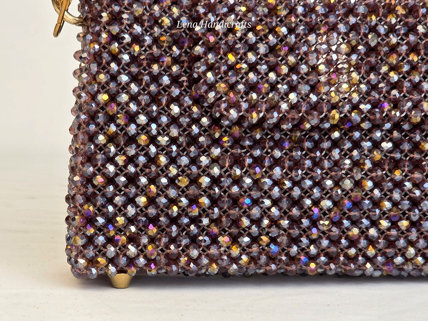 Grande Glass Bead Woven Handbag - Smoky Rose | Handmade by Lena Handicrafts