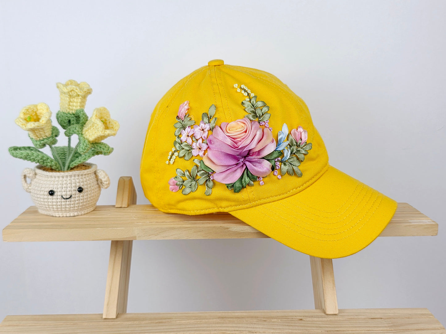 Ribbon-Embroidery Hat - Marigold Rose Bouquet | Handmade by Lena Handicrafts
