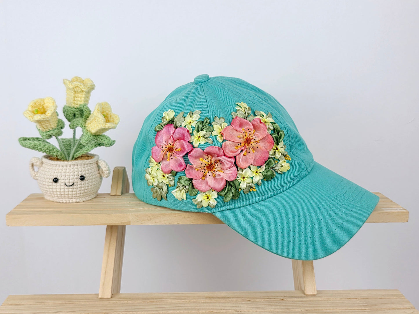 Ribbon-Embroidery Hat - Rose Blossom Bouquet | Handmade by Lena Handicrafts