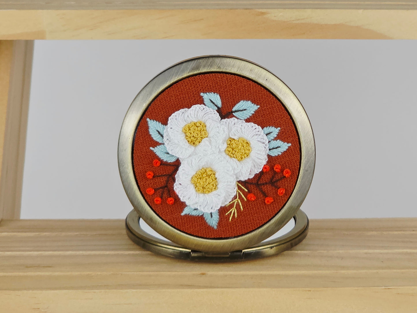 Motif Compact Mirror - Rust Camellia Cluster | Handmade by Lena Handicrafts
