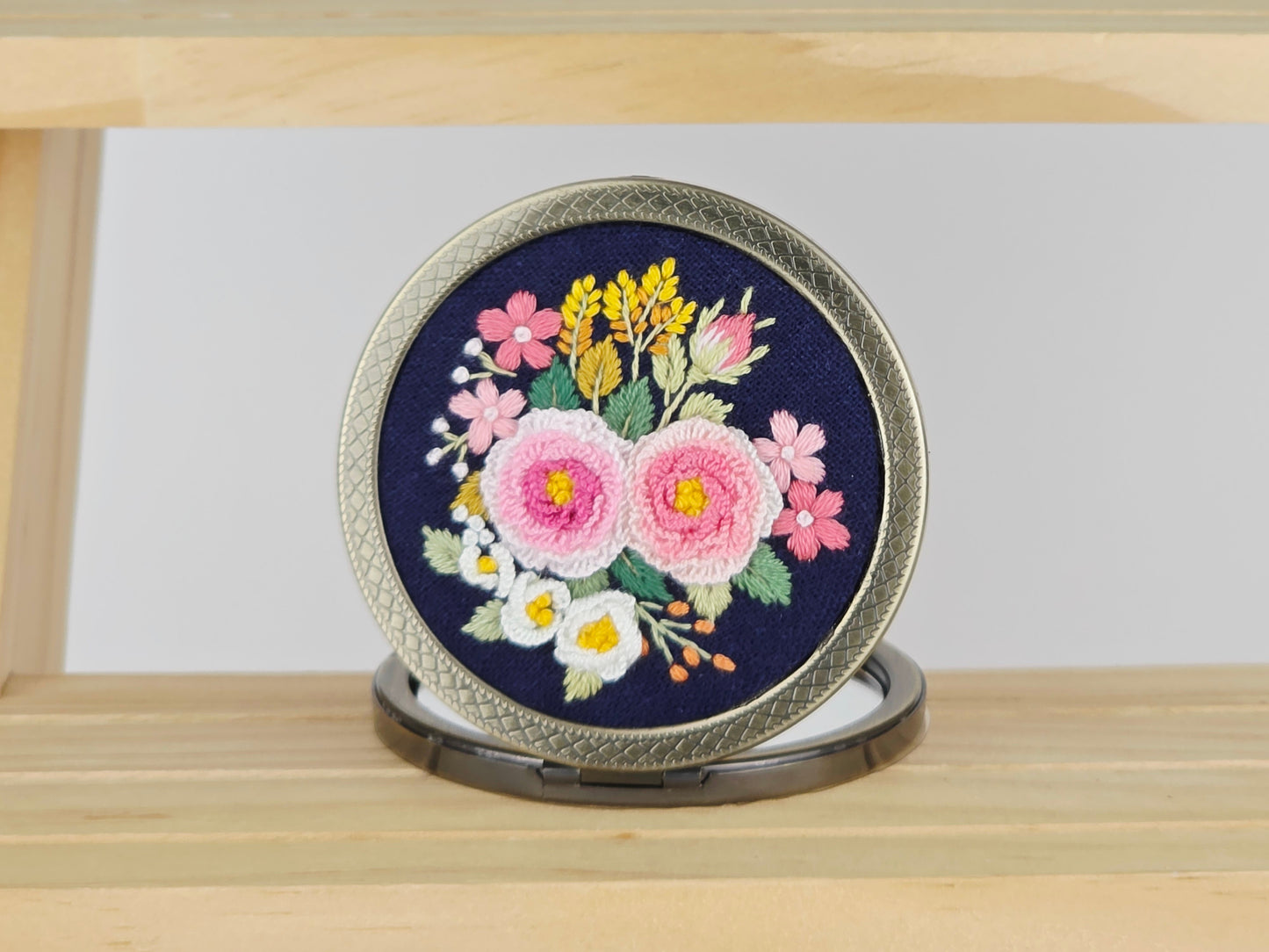 Motif Compact Mirror - Midnight Peony Bouquet | Handmade by Lena Handicrafts