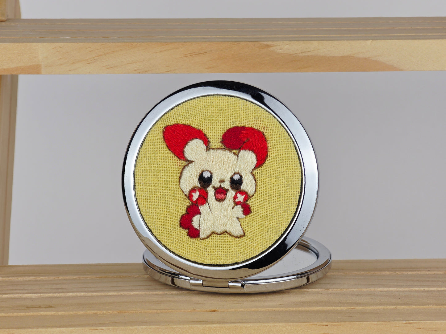 Motif Compact Mirror - Crimson Plusle Stitch | Handmade by Lena Handicrafts
