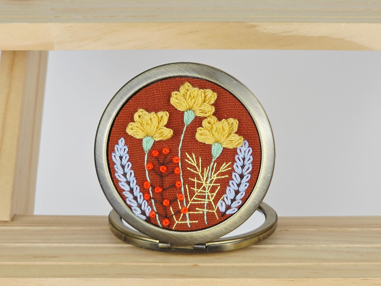 Motif Compact Mirror - Amber Poppy Harvest | Handmade by Lena Handicrafts