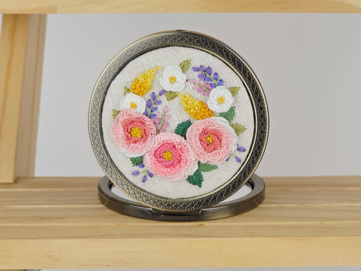 Motif Compact Mirror - Blush Peony Bouquet | Handmade by Lena Handicrafts