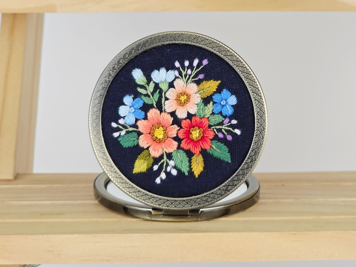 Motif Compact Mirror - Midnight Bloom Bouquet | Handmade by Lena Handicrafts