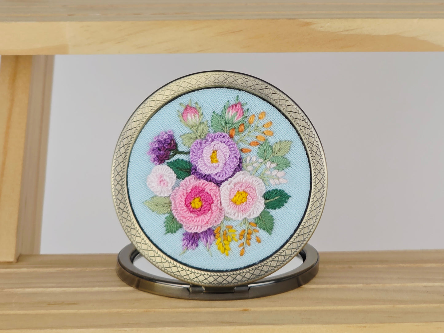 Motif Compact Mirror - Sky Peony Bouquet | Handmade by Lena Handicrafts