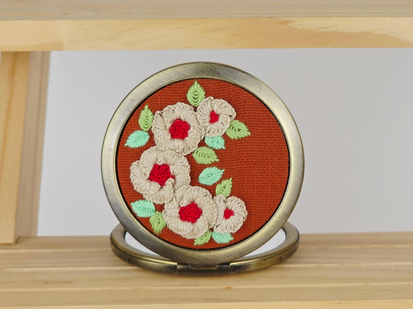 Motif Compact Mirror - Amber Ivory Poppy Cluster | Handmade by Lena Handicrafts
