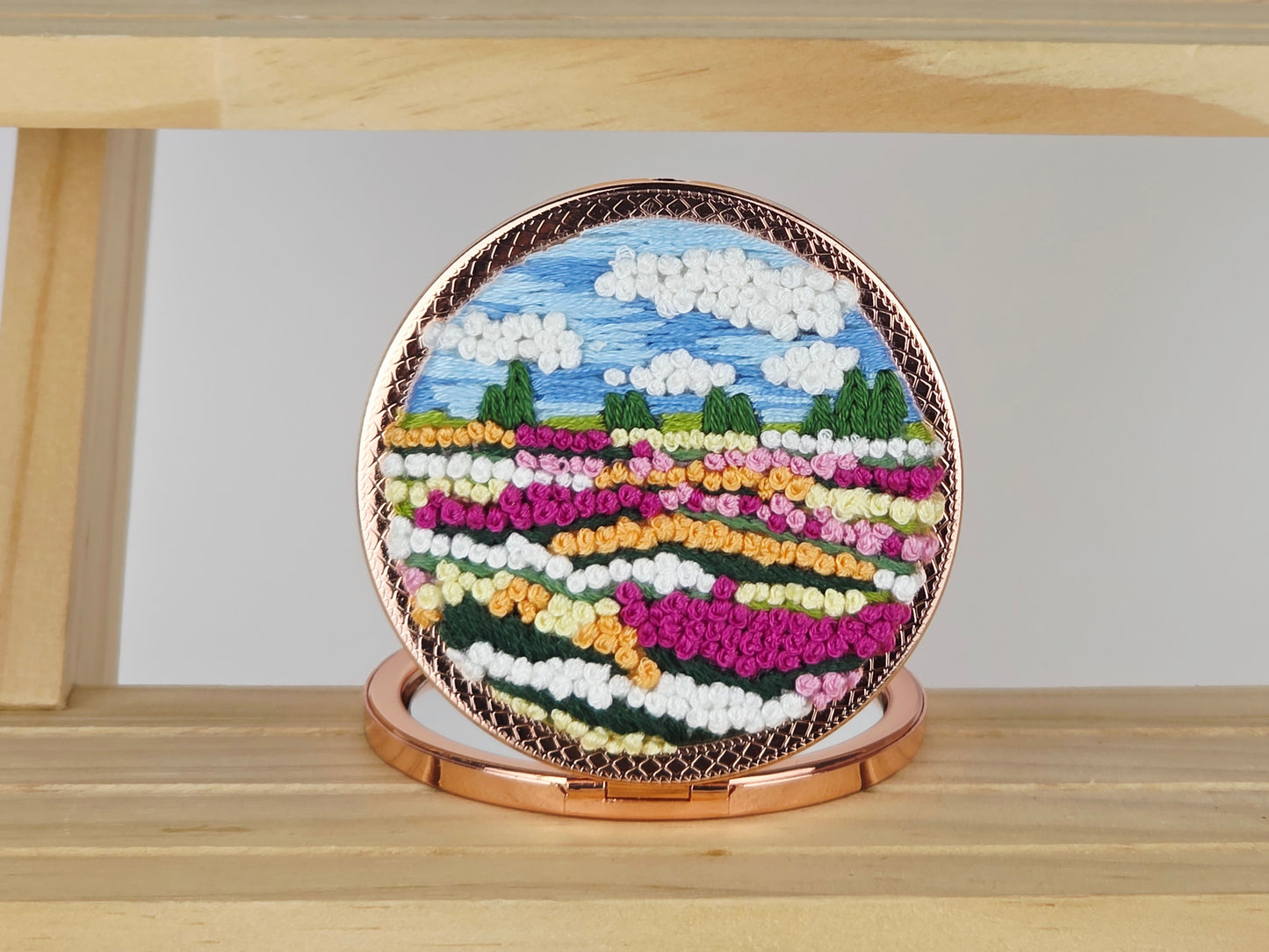 Artisan Compact Mirror - Tulip Fields Horizon | Handmade by Lena Handicrafts