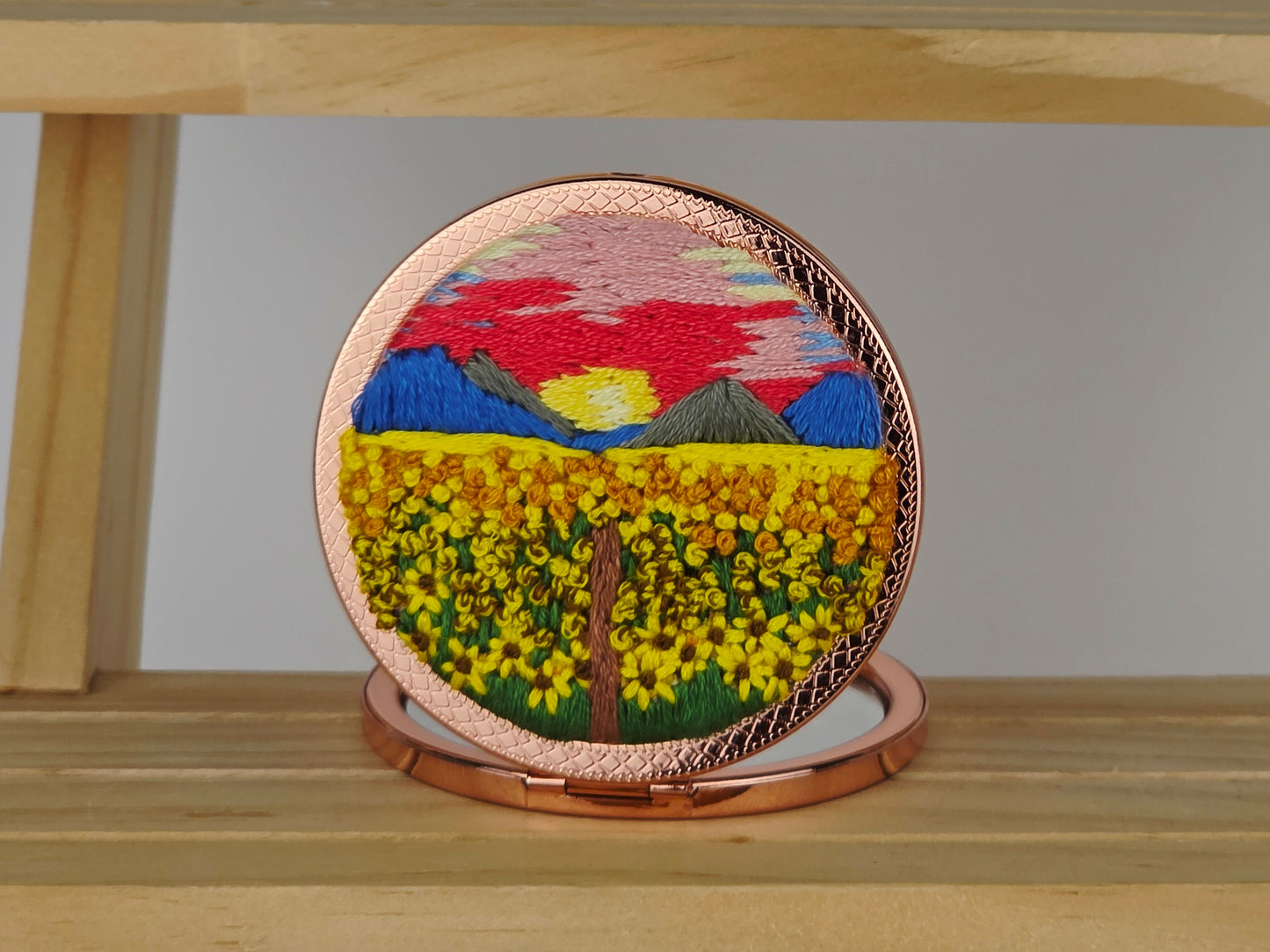 Artisan Compact Mirror - Sunflower Field Dusk | Handmade by Lena Handicrafts