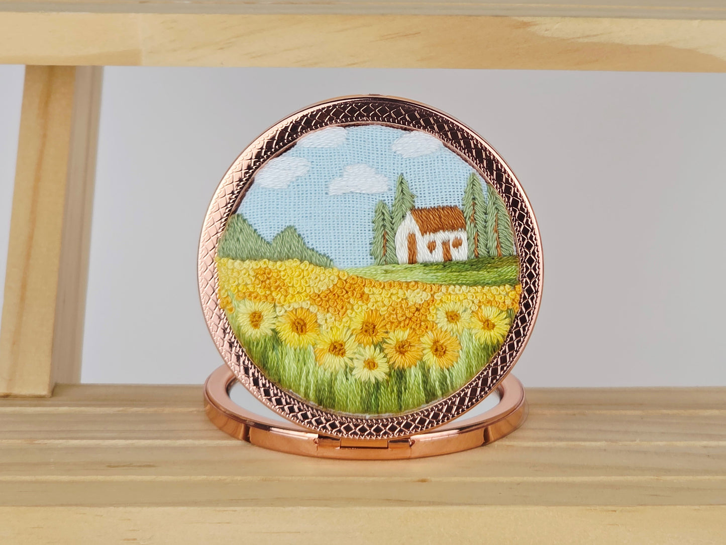 Artisan Compact Mirror - Sunflower Field Cottage | Handmade by Lena Handicrafts