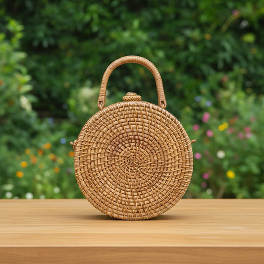 Circle Rattan Purse - Hummingbird Nectar Harvest | Handmade by Lena Handicrafts