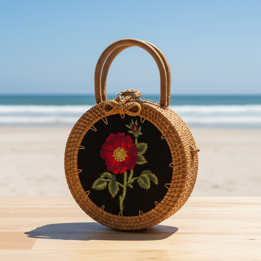 Circle Rattan Purse - French Rose - Beach 2