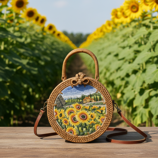Circle Rattan Purse - Sunflower Meadow - 5