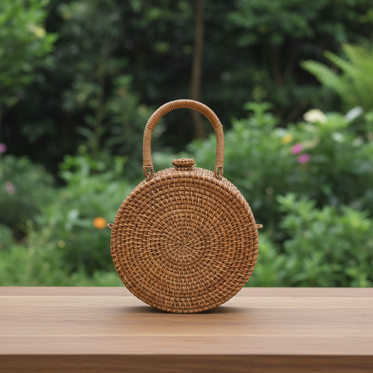 Circle Rattan Purse - Tropical Songbird - Garden 3