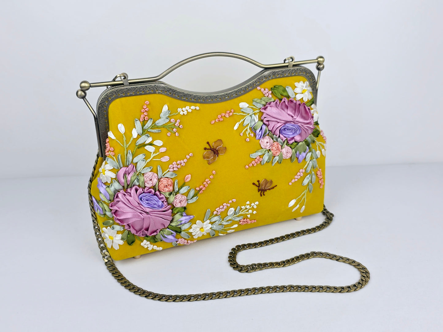 Lux Bar Velvet Clutch - Saffron Yellow