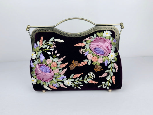 Lux Bar Velvet Clutch - Dark Plum