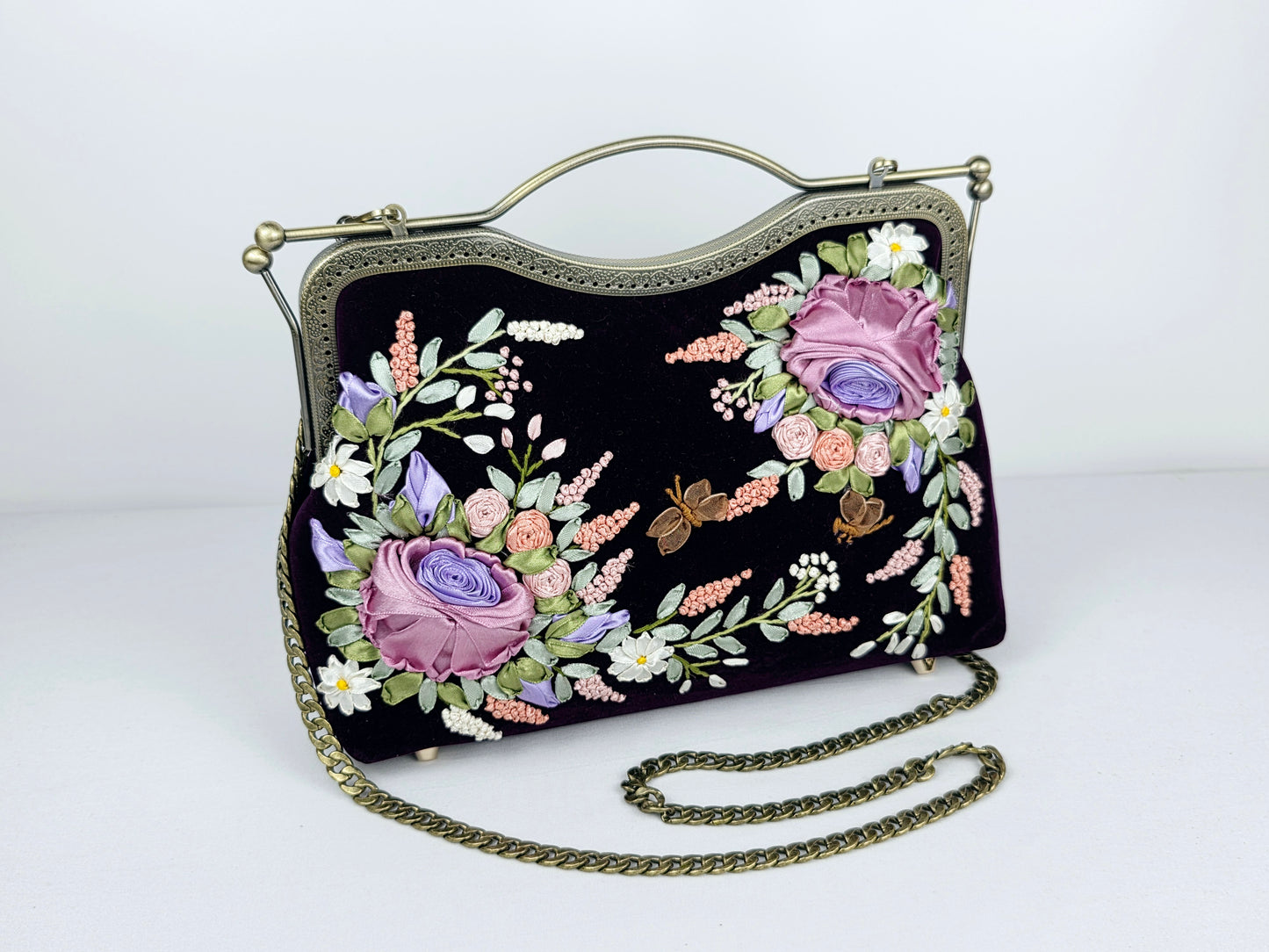 Lux Bar Velvet Clutch - Dark Plum
