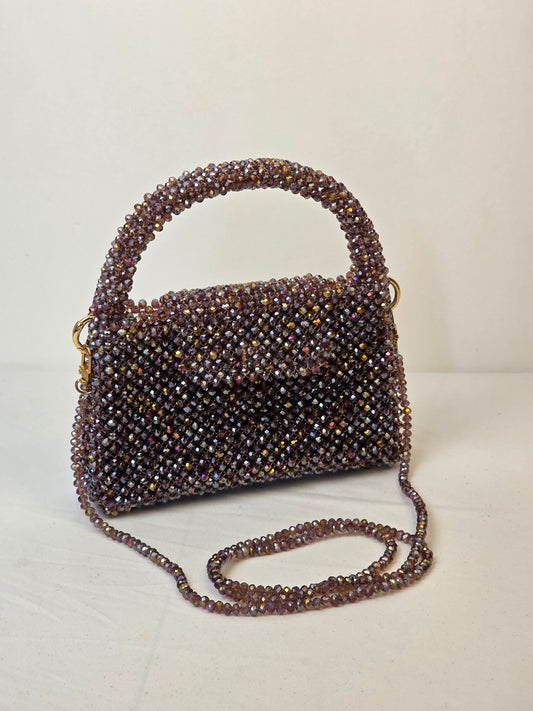 Grande Glass Bead Woven Handbag - Smoky Rose