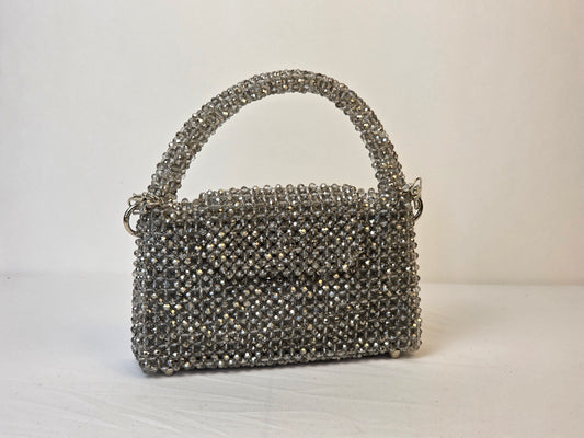 Grande Glass Bead Woven Handbag - Metallic Silver