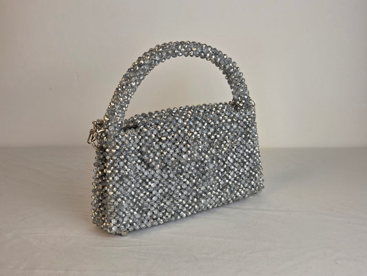 Grande Glass Bead Woven Handbag - Silver