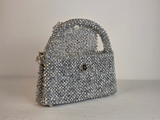 Grande Glass Bead Woven Handbag - Silver