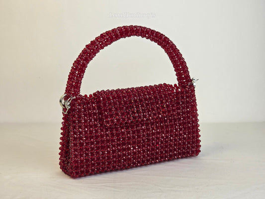 Grande Glass Bead Woven Handbag - Ruby Red
