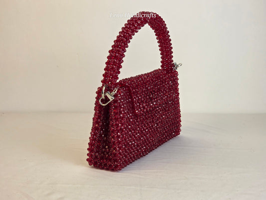 Grande Glass Bead Woven Handbag - Ruby Red