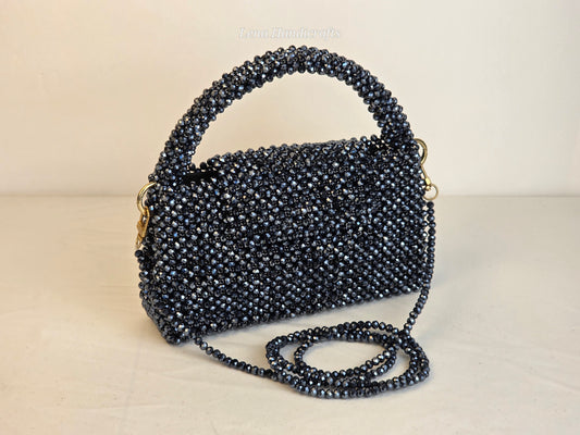 Grande Glass Bead Woven Handbag - Midnight Black