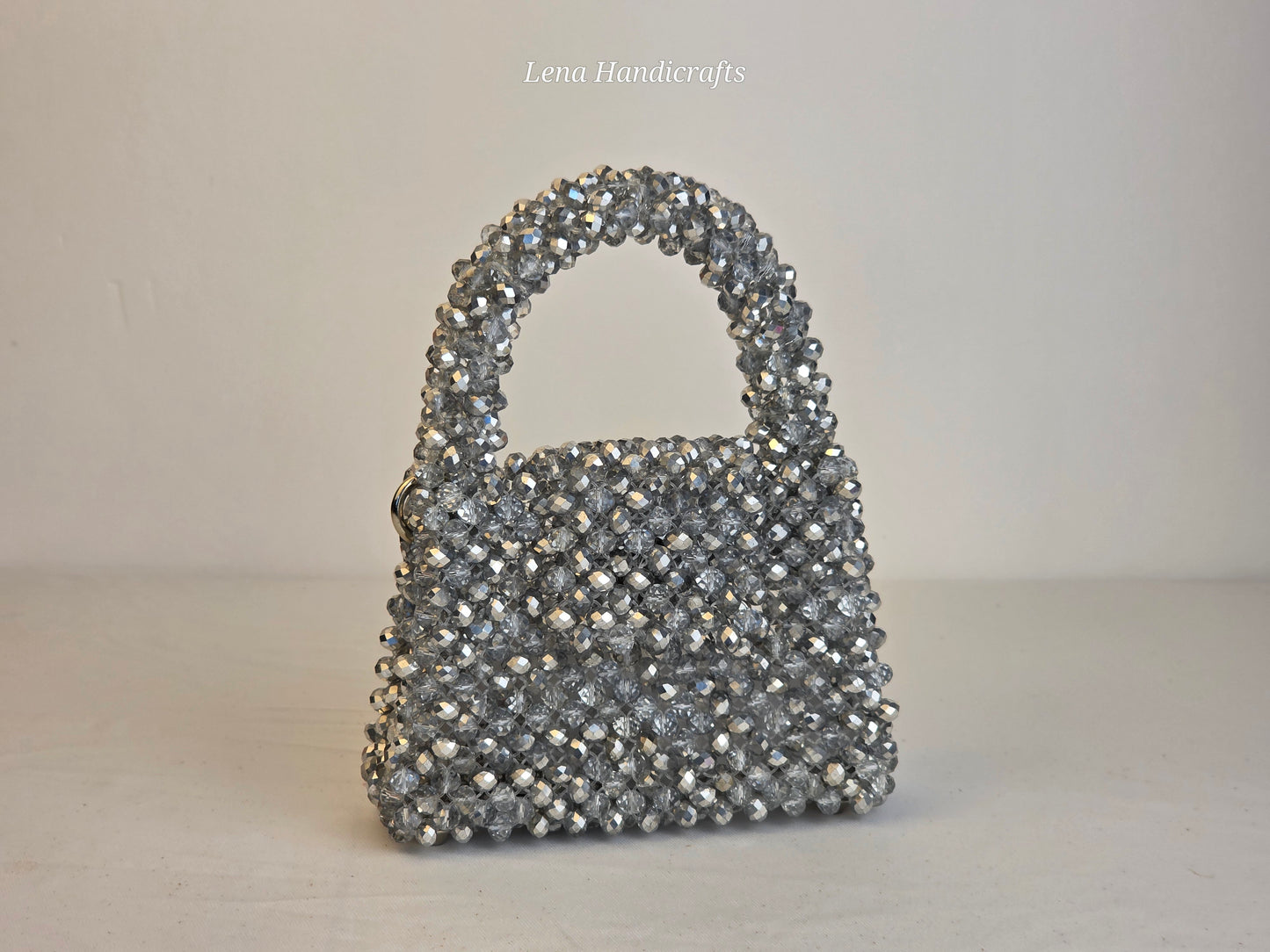 Mini Glass Bead Woven Handbag - Silver