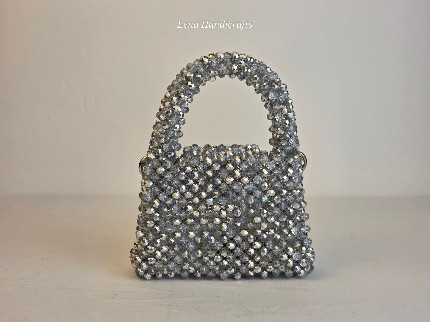 Mini Glass Bead Woven Handbag - Silver