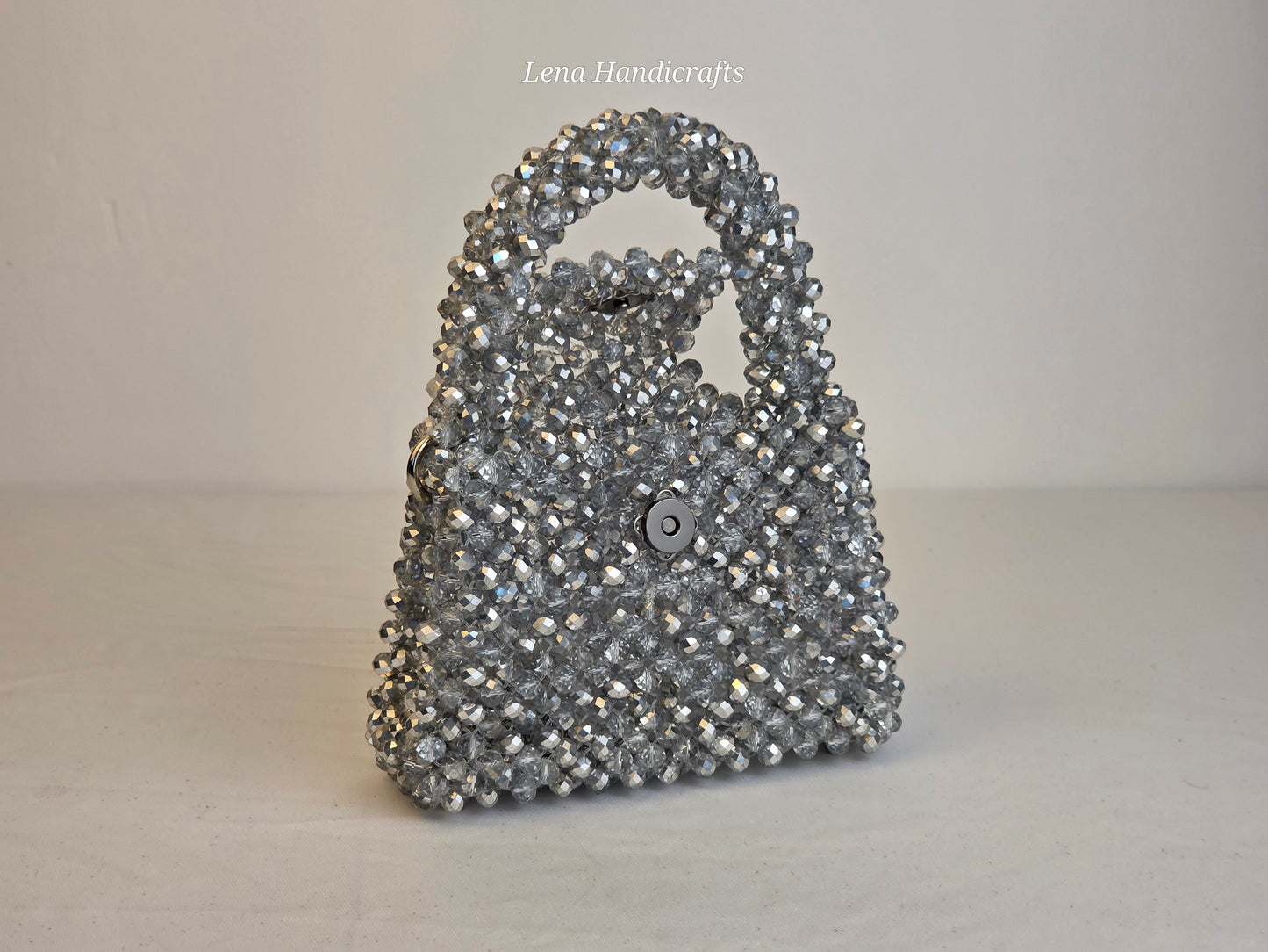 Mini Glass Bead Woven Handbag - Silver