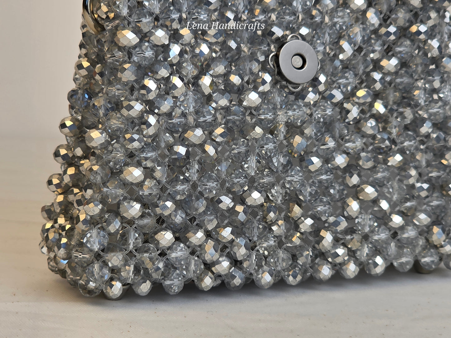 Mini Glass Bead Woven Handbag - Silver