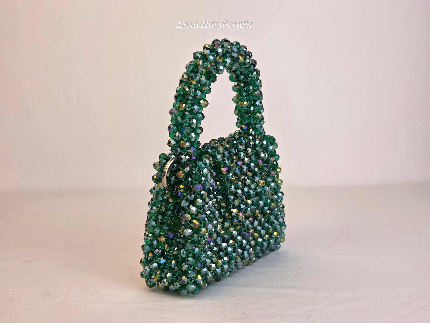 Mini Glass Bead Woven Handbag - Emerald Green