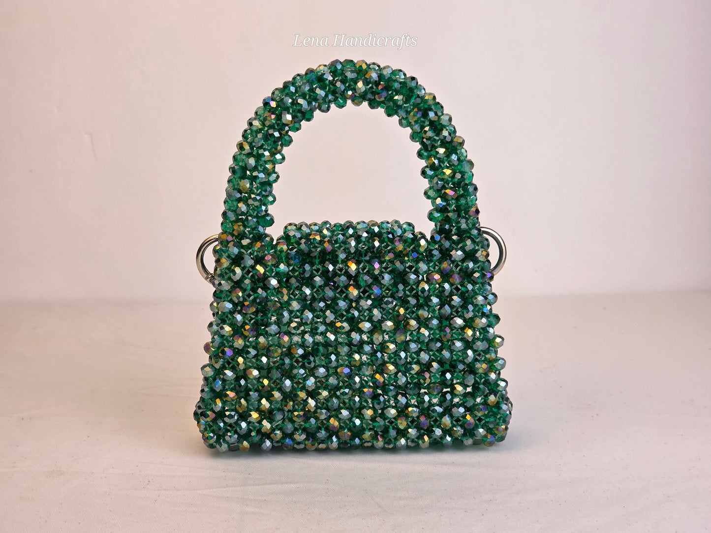 Mini Glass Bead Woven Handbag - Emerald Green