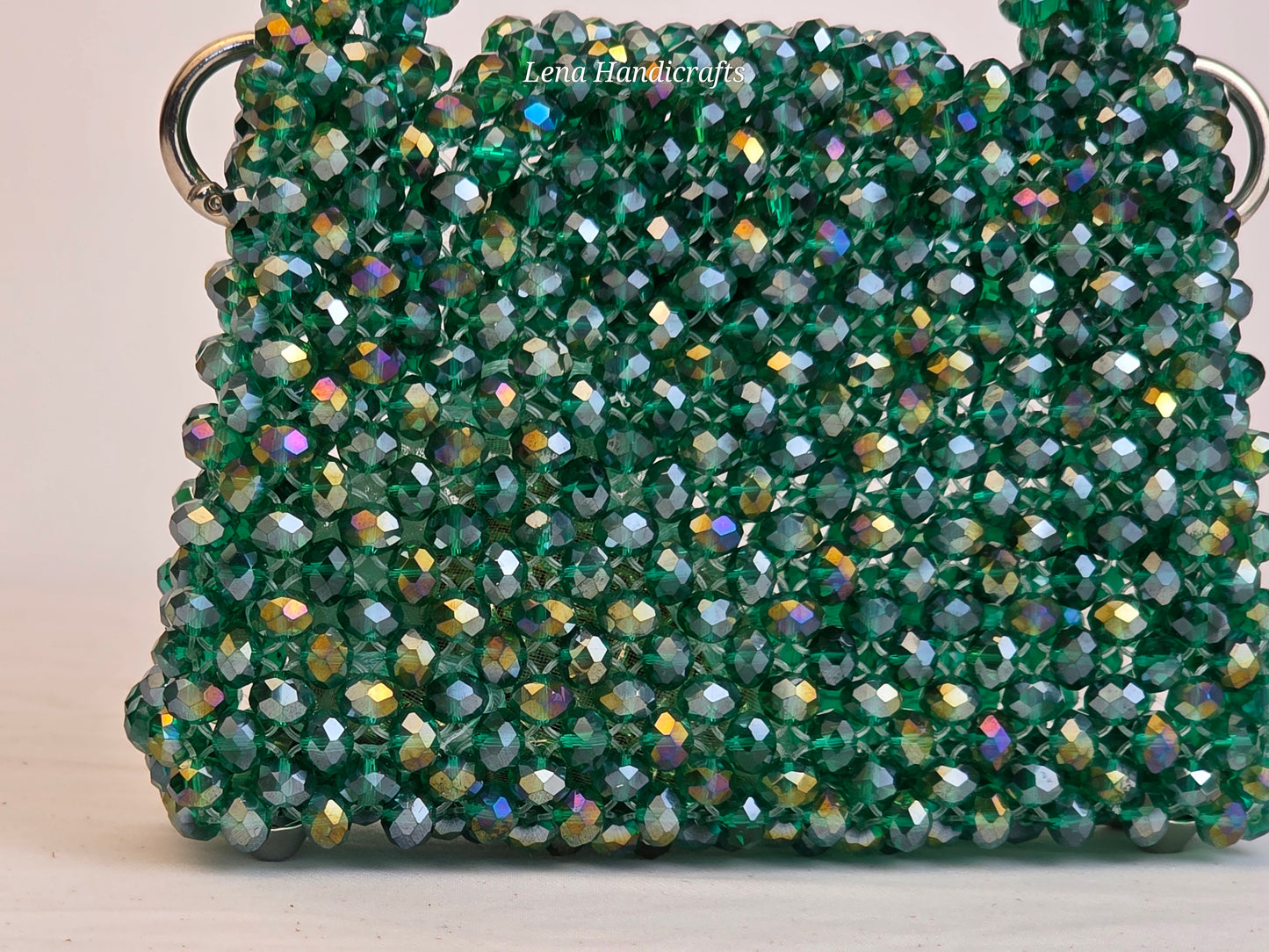Mini Glass Bead Woven Handbag - Emerald Green