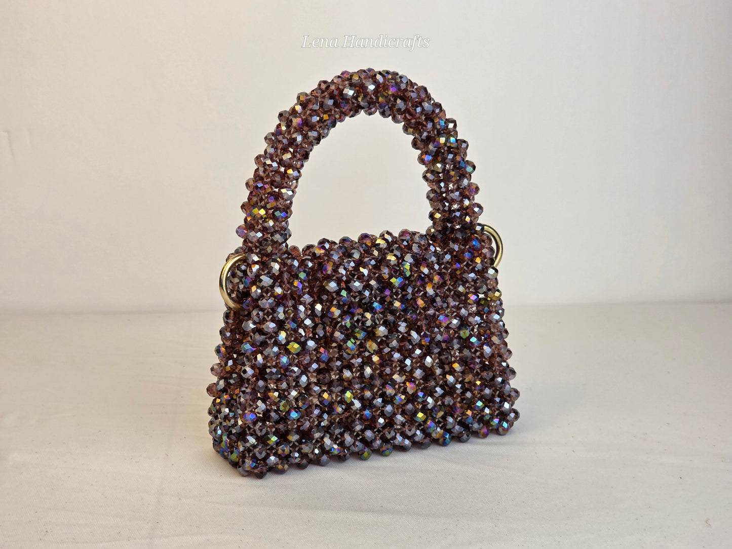 Mini Glass Bead Woven Handbag - Smokey Rose