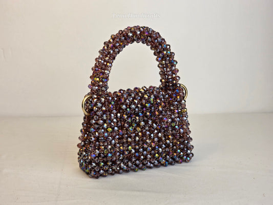 Mini Glass Bead Woven Handbag - Smokey Rose