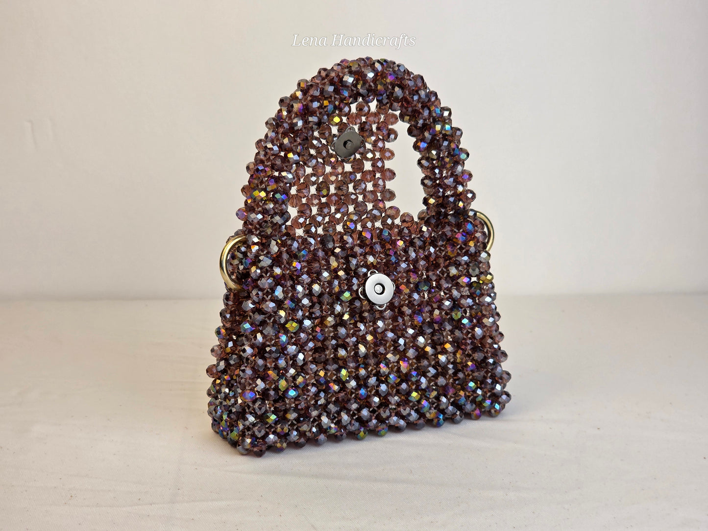 Mini Glass Bead Woven Handbag - Smokey Rose