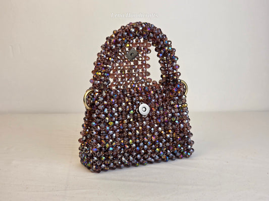 Mini Glass Bead Woven Handbag - Smokey Rose
