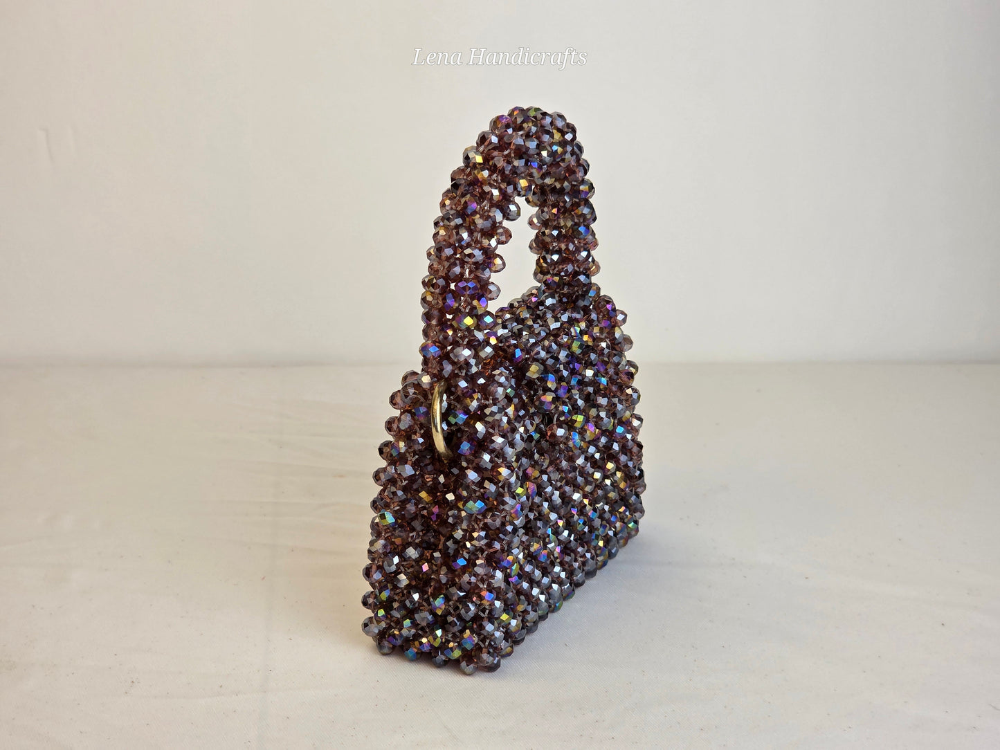 Mini Glass Bead Woven Handbag - Smokey Rose